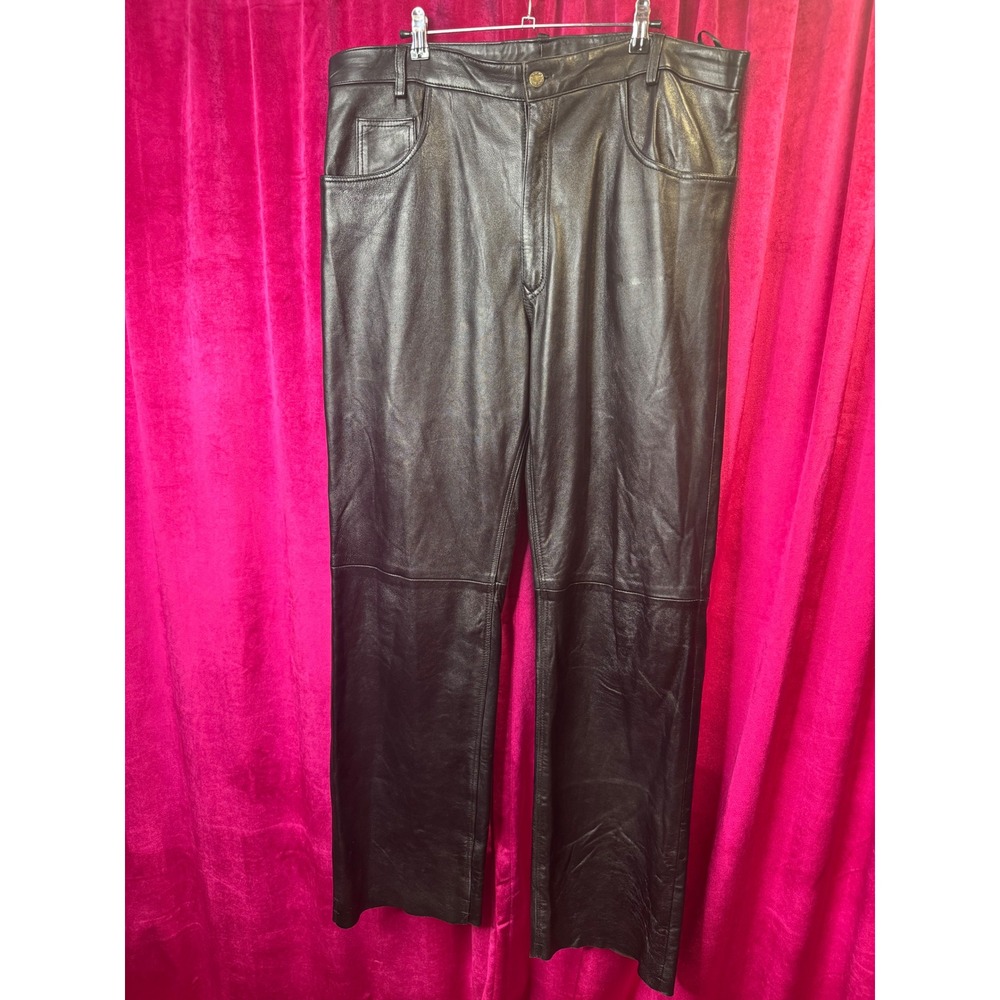Unbranded Leather Pants Mens 40 Black Excellent Straight Leg 5-Pocket Trousers
